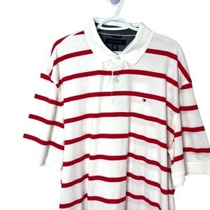 Tommy Hilfiger White Red Striped Polo Shirt Men’s XXL Classic Preppy
